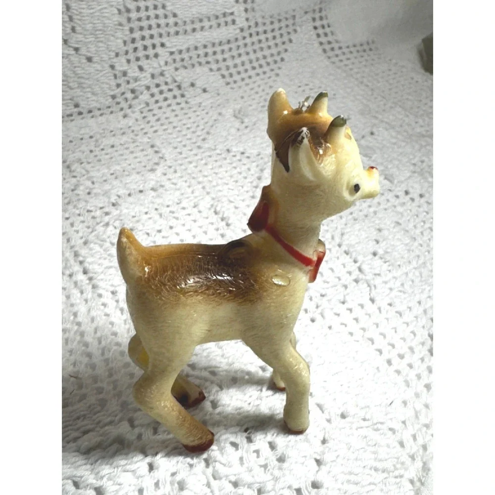Vintage 1950s Rudolph Red Nosed Reindeer Hard Plastic Christmas FigurinesSet 2